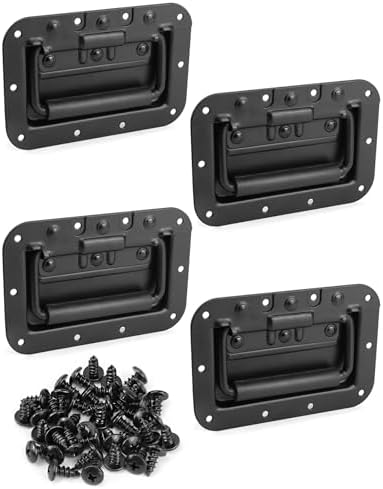 QWORK Large Spring Loaded Recessed Handle with Screws, 4 Pack Durable Steel Construction Handles with Rubber Grip Ideal for Cabinets, Drawers, and More Qwork