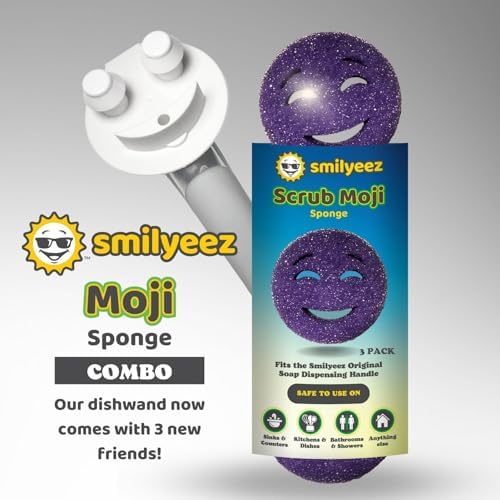 Держатель для губки с дозатором мыла и 3 пурпурные губки Scrub Moji Smilyeez