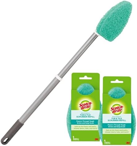 Scotch-Brite Extendable Tub & Tile Scrubber Kit, Includes 1 Handle and 3 Non-Scratch Scrubber Pads Scotch-Brite