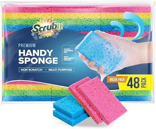 SCRUBIT 48-Count Sponges Kitchen for Dishes Cleaning - Non-Scratch Dish Scrub Sponge - Packaging May Vary, Natural Cellulose Kitchen Sponges Scrubit