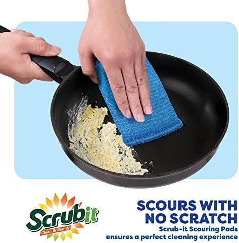 SCRUBIT Multi-Purpose Scouring Pad - Non-Scratch Cleaning Sponges for Pots, Pans, Dishes, Utensils & Non-Stick Cookware - Scrubbing Pads Use for Kitchen, Bathroom - 6 Pack Dish Sponge - (Blue) Scrubit