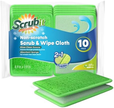 SCRUBIT - [12 Pack] Scrub and Wipe Cleaning Pads – Dual Sided Scouring Pad and Dish Sponge -Reusable Kitchen Sponge for Pots, Pans Utensils & Non-Stick Cookware - Assorted Color Dishwashing sponges Scrubit