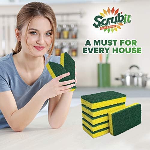 SCRUBIT Heavy Duty Scrub Sponge - Made from Tough Cellulose - Eco Friendly - Lasts for Months of Heavy Duty Kitchen Cleaning (12 Pack) Scrubit