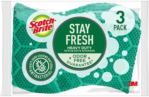 Scotch-Brite Scrub Dots Heavy Duty Sponge, Powerful Scrubbing, Rinses Clean, For Washing Dishes and Cleaning Kitchen, 3 Scrub Sponges Scotch-Brite