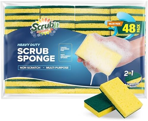 SCRUBIT 48 Pack Kitchen Sponges - Dish Sponge for Washing Dishes, Kitchen & Bathroom – Blue Dishwashing Sponges Along with A Thought Scrubber – Bulk Cleaning sponges Kitchen (Blue) Scrubit