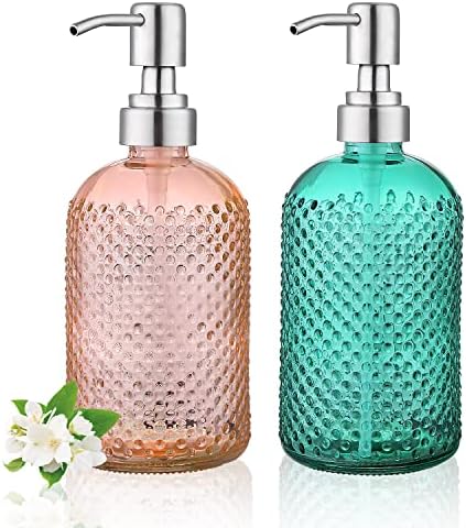 Kyraton Soap Dispenser Bathroom 12oz Pack of 2 with Stainless Steel Pump, Refillable Bathroom Kitchen Soap Dispenser for Kitchen Sink with Rustproof Pump for Hand Soap, Essential Oil, Lotion Kyraton