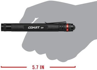 Coast G20 Inspection Beam LED Penlight with Adjustable Pocket Clip and Consistent Edge-To-Edge Brightness, Black, 54 lumens,1 Pack Coast