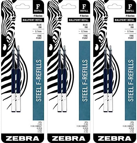 Ручки Zebra F-Refill, 0.7 мм, синий цвет, 2 штуки (упаковка из 3) Zebra