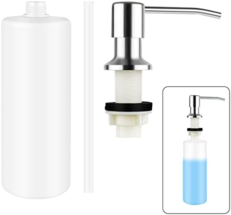 1 Pcs Soap Dispenser for Kitchen Sink Stainless Steel Built in Soap Dispenser Countertop Pump Head with 17OZ Large Liquid Bottle fit Kitchen Bathroom (Silver) yuntop