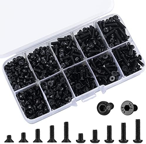 Metric Hex Socket Cap Head Self Tapping Screws, 480pcs M3 Stainless Steel Socket Head Cap Wood Screws Assortment Kit, Hex Drive Head Cap Self Drilling Screws(480 Black) Qiwuhai