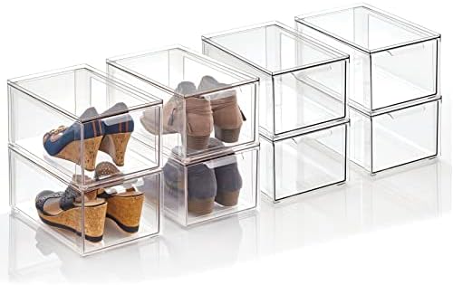 mDesign Plastic Stackable Closet Storage Organizer Bins with Pull Out Drawer for Cabinet, Desk, Shelf, Cupboard, or Dresser Organization - Lumiere Collection - 8 Pack - Clear MDesign