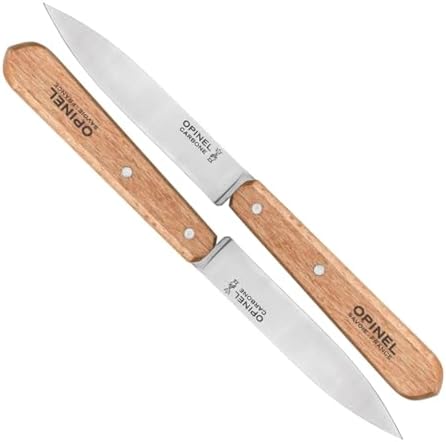 Opinel No. 102 Paring Knives 2 PIECE SET, Carbon Steel Everyday Use Prep Knives for Chopping, Peeling, Slicing, Trimming, Stabilized Sustainably Harvested Beechwood Handles, Made in France Opinel