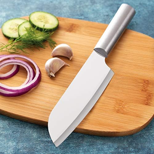 Rada Cutlery Knife 7 Stainless Steel Kitchen Knives Starter Gift Set with Brushed Aluminum Made in USA, Silver Handle RADA