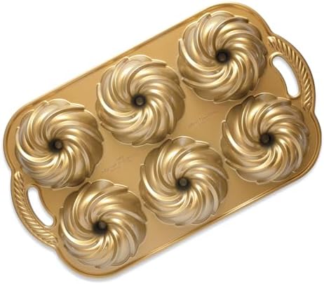 Nordic Ware Swirl Bundtlette Pan, 6-Cavity, Gold Nordic Ware