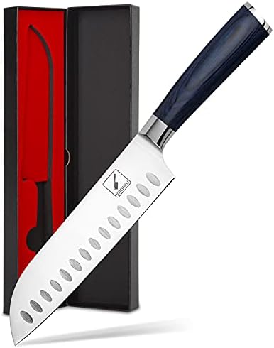 imarku Santoku Knife, 7 inch Kitchen Knife Ultra Sharp Asian Knife Japanese Chef Knife - German HC Stainless Steel 7Cr17Mov - Ergonomic Pakkawood Handle, Christmas Gifts for Women/Men, Blue Imarku