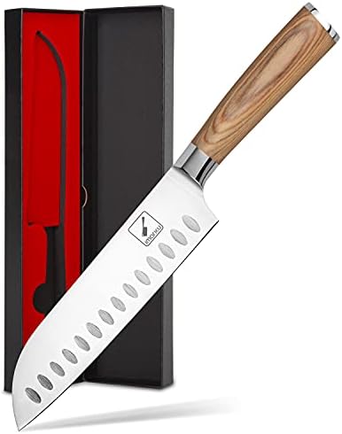 imarku Santoku Knife, 7 inch Kitchen Knife Ultra Sharp Asian Knife Japanese Chef Knife - German HC Stainless Steel 7Cr17Mov - Ergonomic Pakkawood Handle, Christmas Gifts for Women/Men, Gold Imarku