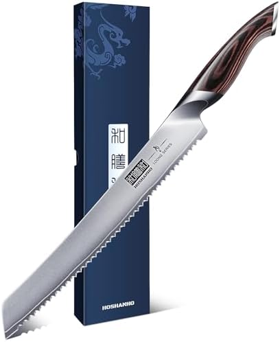 Bread Knife 10 inch, Japanese AUS-10 High Carbon Stainless Steel Serrated Bread Knife, Professional Bread Cutting Knife for Homemade Bread HOSHANHO