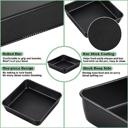 TeamFar Square Baking Pan, 8 inch Coated Square Cake Brownie Lasagna Pan with Stainless Steel Core & Non Stick Coating, for Baking Roasting Serving, Non-Toxic & Oven Safe, One Piece Design & Deep Wall TeamFar