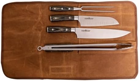 Camp Chef 4-Piece Carving Set - Includes Chef Knife, Santoku Knife, Grill Tongs & Carving Fork - Perfect for Indoor & Outdoor Cooking Camp Chef