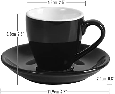 Porcelain Espresso Cup with Saucer And Stainless Steel mini Spoons, Espresso shot Cup, 80ml/2.7Oz, Pack of 2, Black ionEgg