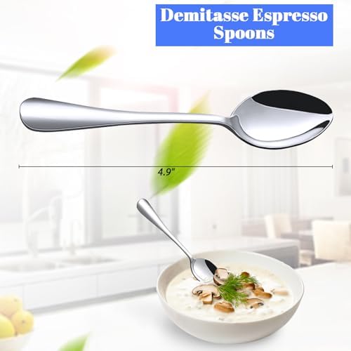 HANSGO Demitasse Espresso Spoons, Mini Coffee Spoon, 4.9 Inches Stainless Steel Small Spoons for Dessert Yogurt Ice Cream Appetizer, Set of 6 Hansgo