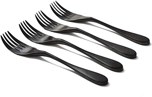 KNORK Original Stainless Steel Metal Utensils Titanium Coated Stainless Fork, 4 Piece Set, Matte Black Knork