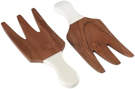 Folkulture Salad Hands or Set of 2 Acacia Wood Salad Servers, Salad Tongs Set, Salad Claws, Salad Fingers for Serving Salad Mixes, Pasta, Fruit 3.25 X 8.25 Inch (Natural) Folkulture