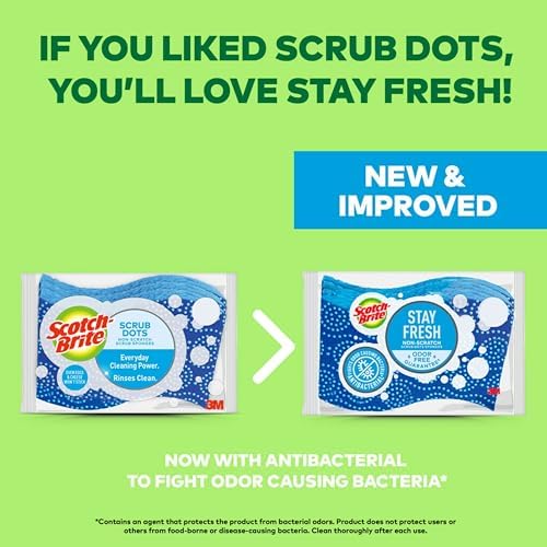 Scotch-Brite Scrub Dots Non-Scratch Scrub Sponge, Rinses Clean, For Washing Dishes and Cleaning Kitchen, 3 Scrub Sponges Scotch-Brite