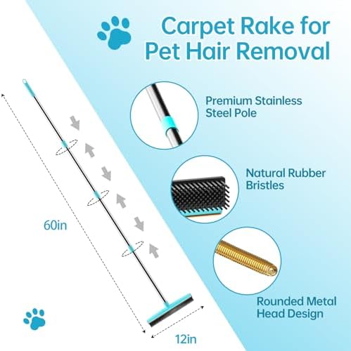 Carpet Rake - 60" Long Handle Pet Hair Removal with Metal Fabric Edge Design,Carpet Broom,Carpet Rake for Carpets, Rugs,Mats,Couch,Stairs(3 pcs) SOCCSO