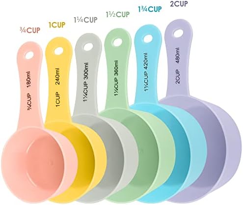 Smithcraft Measuring Cups Set of 6, Plastic Measuring Cup Set, Colorful Measuring Cups, Big Size Measure Cups, Cute Dry Measurement Cups for Kitchen & Baking, Cooking Measuring Cups with 3/4 & 2 Cup Smithcraft