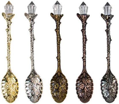 AUEAR, 4 Pack Retro Coffee Tea Crystal Spoon Antique Alloy Carved Spoons for Tableware 4 Colors Auear