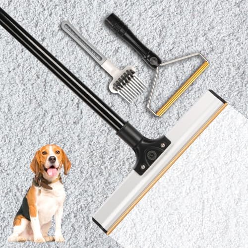 65" Carpet Rake for Pet Hair Removal – Includes Extra Carpet Scraper & Hair Picker – Durable, Adjustable 2 in 1 Pet Hair Removal Broom for Carpets, Rugs, Mats, Couches & Furniture 10 TO 6 PICKS