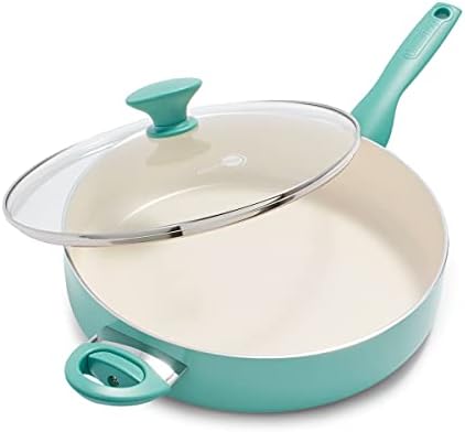 Сотейник GreenPan Rio 5QT с антипригарным керамическим покрытием, без PFAS, безопасен для посудомоечной машины, бирюзовый Greenpan