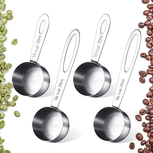 Geiserailie 4 Pcs Coffee Scoop Tablespoon Stainless Steel Coffee Measuring Scoops, Including 2 Pcs Short Handled 2 Pcs Long Handle Coffee Scoops for Coffee, Tea, Sugar and Milk, 30 Ml,1/8 Cup Scoop Geiserailie