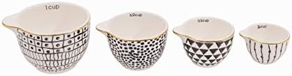 Creative Co-Op Black & White Stoneware Measuring Cups with Gold Electroplating (Set of 4 Sizes) Creative Co-op