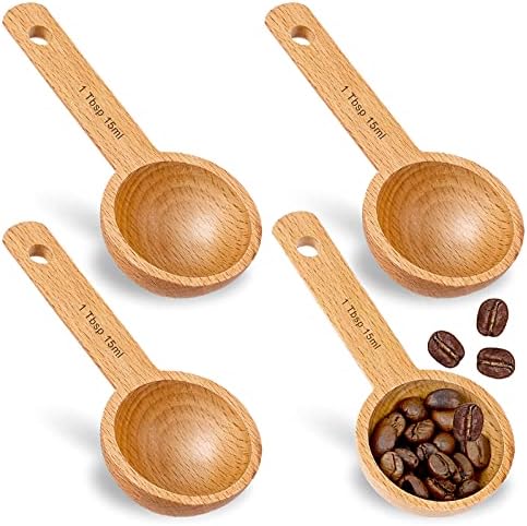 4 Pack Wooden Scoops for Canisters,15ml Small Coffee Scoop in Beech Wood Coffee Measure Scoop Set Wooden Tablespoon Ground Coffee Scoop Home Kitchen Accessories for Measuring Coffee Beans,Tea,Sugar Sliverdew