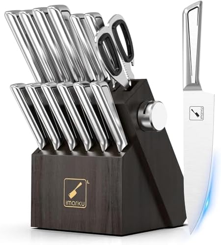 Knife Sets for Kitchen with Block imarku G14 Japanese Knife Set Stainless Steel Kitchen 14pcs, Built-in Sharpener, Sharp Knives with Non-slip Ergonomic Handle - Dishwasher Safe, Home Essential Gifts Imarku