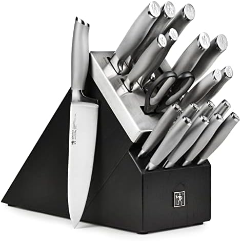 Henckels Forged Modernist 20 Piece Self Sharpening Knife Set with Stainless Steel Handles & Black Knife Block Henckels