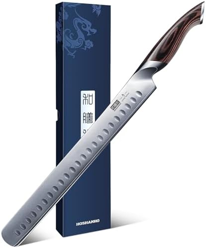 Carving Knife 12 Inch, Japanese AUS-10 Slicing Knife with Ergonomic Pakkawood Handle, Razor Sharp Brisket Knife for Meat Cutting, BBQ, Turkey HOSHANHO