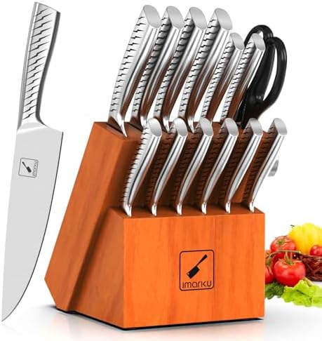 imarku Knife Set,14-Piece Knife Sets for kitchen with block,Premium One-Piece Kitchen Knife Set with Sharpener,High Carbon Stainless Steel Knives Set for Kitchen,Dishwasher Safe,Black Imarku