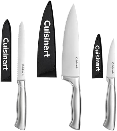 Cuisinart 3-Piece Stainless Steel Knife Set, Includes 8" Chef Knife w/guard 5.5" Serrated Utility Knife w/guard 3.5" Paring Knife w/guard Cuisinart