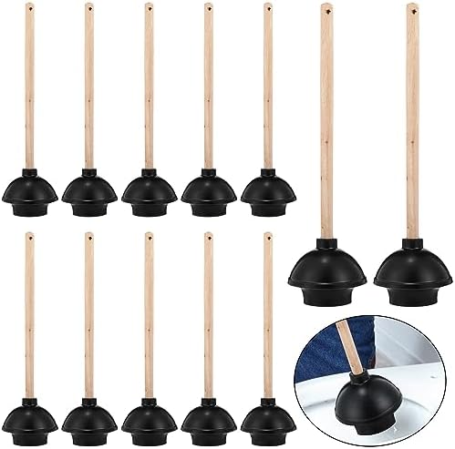 Dandat 2 Pcs Rubber Toilet Plunger with Double Thrust Force Suction Cup Long Wooden Handle Toilet Bowl Plunger Heavy Duty Plunger Pump Clogged Toilet Solution for Bathroom Stores Restaurants, Black Dandat