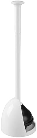 mDesign Plastic Freestanding Hideaway Toilet Bowl Plunger with Holder Set - Plunger for Bathroom Storage and Cleaning Organization - Heavy Duty, Space Saving - Aura Collection - White mDesign