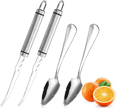 Grapefruit Knife Curved Serrated, Stainless Steel Grapefruit Knife Pack Of 2, with 2 Pcs Grapefruit Spoons, for Grapefruit and Oranges Kitchen Gadget Klyuqoz