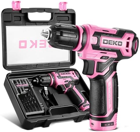 Cordless Drill：DEKOPRO 12V Power Drill Set with Pink Electric Drill with Tool Set Gift Box, Pink Drill Set for Women Dekopro