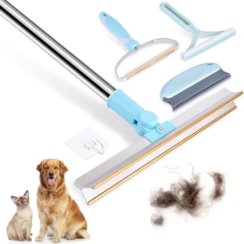 4 Packs Pet Hair Remover Set, Retractable Carpet Scraper Rake, 180°Rotating Dog Shedding Cleaner Tool，Extra-Wide & Metal Edge of Pet Hair Remover for Embedded Fur Removal from Carpet,Stair Baspee