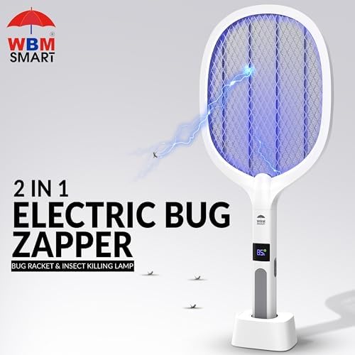 WBM Smart Electric Bug Zapper Rechargeable, Electric Fly Swatter, 3000V High Voltage LED Lighted Handheld Mosquito Zapper with 4 Layer Safety Mesh, for Indoor and Outdoor - Pack of 1 Natural Solution