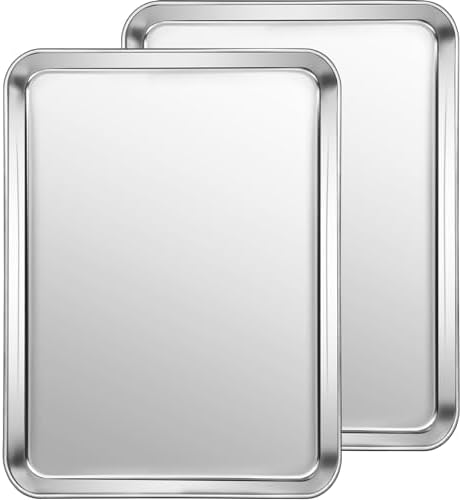 Baking Sheet Cookie Pan Set: 2PCS Stainless Steel Cooking Tray - Size 9.3 × 7 × 1 Inch Nonstick Dishwasher Safe Bakeware for Oven Heavy Duty Mirror Finish and Easy Clean Fire More