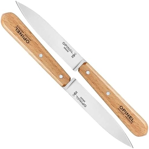 Opinel No. 112 Paring Knives 2 Piece Set, High Carbon Steel Everyday Use Prep Knives for Chopping, Peeling, Slicing, Trimming, Stabilized Sustainably Harvested Beechwood Handles, Made in France Opinel