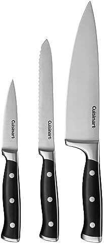 Cuisinart Classic Forged High-Carbon Stainless Steel full-tang Triple Rivet Knife Set With Black Blade Cover/Shealths (3-Piece) Cuisinart